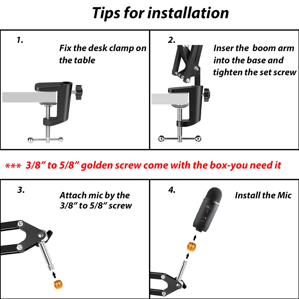 For Blue Yeti Boom Arm, Mic Desk Stand Compatible with Blue Yeti Nano Microphone, Blue Yeti x Mic Arm Stand Perfect for Podcasts